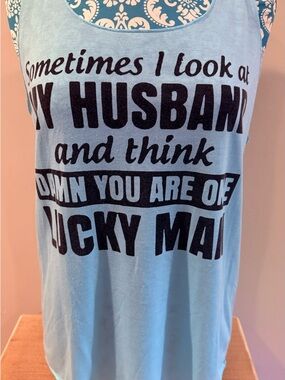 Graphic Tank Top "My Husband" Light Blue